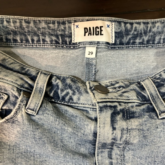 PAIGE Women's Distressed Light Blue Jean Shorts - Picture 2 of 6